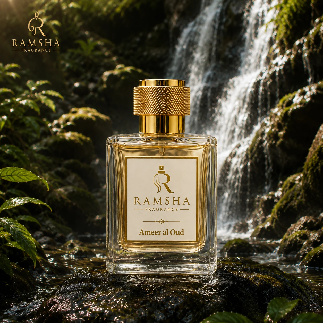 Ramsha Ameer Al Oud beside a waterfall