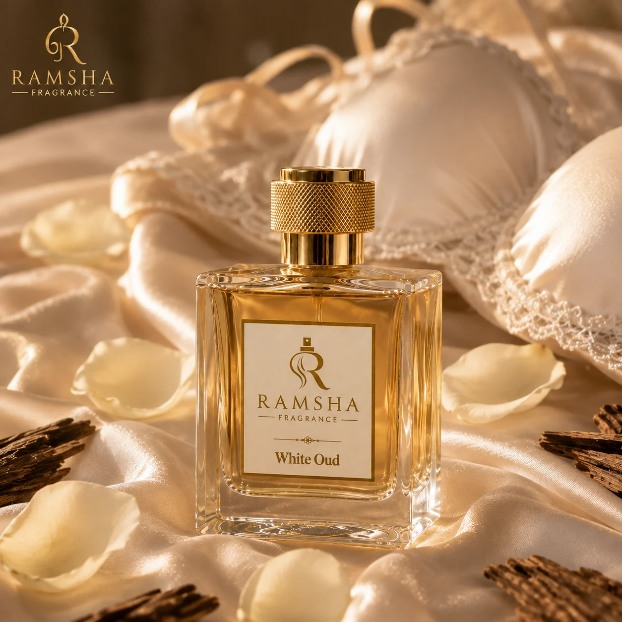 Ramsha White Oud on ivory fabric